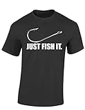 Baddery Angler T-Shirt: Just Fish It - Geschenk für Angler - Angelbekleidung - Anglershirt (S) Mausg