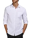 AUDATE Herren Freizeithemd Button-Down Hemden Normale Passform Casual Shirts Tops Langarm Hemd Weiß L