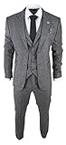 TruClothing.com Herrenanzug 3 Teilig Grau Kariert Tailored Fit Vintage Retro Design Klassisch - grau 62