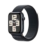 Apple Watch SE (2. Generation, 2023) (GPS, 44 mm) Smartwatch mit Aluminiumgehäuse und Sport Loop Armband in Mitternacht. Fitness- und Schlaftracker, Unfallerkennung, Herzfrequenzmesser, CO₂