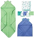Simple Joys by Carter's Unisex Baby 8-teiliges Handtuch- und Waschlappen-Set, Blau/Grün/Weiß, Einheitsgröß