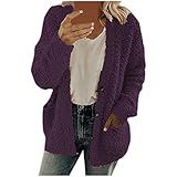 Damen-Wintermantel, langärmelig, vorne offen, Sherpa-Fleece, Knopfleiste, Kunstfell-Optik, Shacket, violett, 54