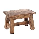 DESIGN DELIGHTS Holz HOCKER Monte | 30x20x21 cm (BxTxH), Mahagoni Massivholz | Rustikaler Blumenhocker, Pflanzenhocker, Beistellhocker, Dekohocker, Schemel | Farbe: 01 Natur-Vintag