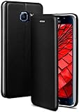 ONEFLOW Handyhülle kompatibel mit Samsung Galaxy S6 - Hülle klappbar, Handytasche mit Kartenfach, Flip Case Call Funktion, Leder Optik Klapphülle mit Silikon Bumper, Schw