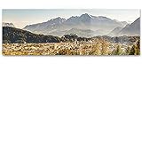 Eindrucksvolles XXL Panorama Acrylglasverbund-Bild, 8mm stark, 150x50cm Skyline Salzburg im Herbst als Wandbild. Das Glasbild setzt Ihr Wohnzimmer, Esszimmer oder Schlafzimmer perfekt in S