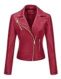 BELLIVERA Damen PU Leder Jacke mit Reißverschluss Taschen Frühling Herbst Bekleidung Kurz Moto Biker Mantel 53 Rot XL