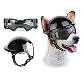 NAMSAN Anti-UV Hundebrille mit Haustierhelm, Winddicht Augenschutz Hunde Sonnenbrille, Cooler Motorrad-Haustierhelm für Kleine/Mittlere H