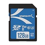 SABRENT SD Karte 128GB V60, SDXC Card UHS II, SD Speicherkarte Class 10, U3, R270MB/s W170MB/s Full HD Ultra 8K für professionelle Fotografen, Videofilmer, Vloggers (SD-TL60-128GB)