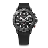 WENGER Herren Armbanduhr Seaforce Chronograph Ø 43 mm, Swiss Made, Analog Quarz, Wasserdicht bis 200 m, Silikon-Armband, Schwarz, 01.0643.120