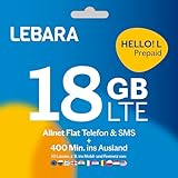 Lebara Prepaid SIM-Karte mit Hello! L Prepaid Tarif ohne Vertrag | Allnet Flat Telefonie & SMS, 18 GB Datenvolumen inkl. LTE und 400 Frei-Min. ins Ausland…