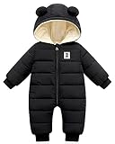 Minizone Baby Winter Overall mit Kapuze, Strampler Schneeanzug Jungen Mädchen Langarm Jumpsuit Warm Outfits Geschenk 9-12 Monate(90),Schw