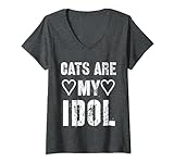 Damen cats are my idol Vintage T-Shirt mit V
