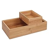 Navaris Aufbewahrungsbox aus Bambus 2er Set - 2x Ordnungsbox Holz Box Schachtel Kiste - Einsatz für Schublade - Organisation Aufbewahrung - stapelb