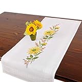Stickpackung GELBE BLUMEN, komplettes vorgezeichnetes Kreuzstich Tischdecken Set, Herbst Tischläufer Stickset mit Stickvorlage zum Selberstick