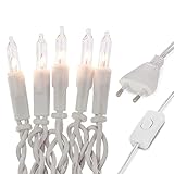 hellum Lichterkette innen strombetrieben, mini Lichterkette mit 10 klaren warmen Lichtern, beleuchtete Länge 1,35m, Kabel weiß mit Schalter und Stecker für Weihnachten