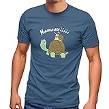 MoonWorks® Herren T-Shirt Schildkröte Schnecke Huuuuiiii Lustig Witzig Scherz Comic Fun-Shirt Spruch lustig Denim L