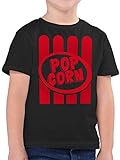 Kinder T-Shirt Jungen - Karneval & Fasching - Popcorn Motiv - Witziges Popcorn Kostüm selber Machen - 140 (9/11 Jahre) - Schwarz - Shirt Oberteil Verkleidet Tshirt lustige+Faschings+t-Shirt+
