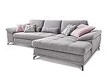 Cavadore Ecksofa Castiel mit Federkern / Großes Sofa in L-Form mit Sitztiefenverstellung und XL-Longchair / 312 x 89 x 173 / Webstoff, Hellg