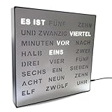 Bada Bing LED Wortuhr Silber mit Deutscher Wort Anzeige - edle Metall Uhr mit USB Kabel Wanduhr modern - Tischuhr hochwertig lautlos zum Aufstellen/Aufhängen - Deko Geschenk Männer Büro W