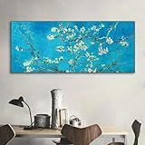 HYFBH Van Gogh Mandelblume Leinwandkunst Gemälde Impressionistische Ölgemälde Poster Wandkunst Bilder für Wohnzimmer Dekor 90 x 195 cm/35 x 77 Z