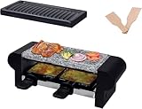 HASAYAKI Elektrisch Raclettegrill 350W für 2 Personen mit Steinplatte, antihaftbeschichtete Grillplatte, 2 Käseformen, 2 Holzspatel aus Buchenholz 6 Packung