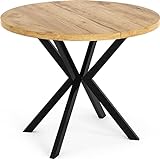 WFL GROUP Runder Ausziehbarer Esstisch - Loft Style Tisch mit Metallbeinen - 100 bis 180 cm - Industrieller Quadratischer Tisch für Wohnzimmer - Spacesaver - Eiche Craft - 100