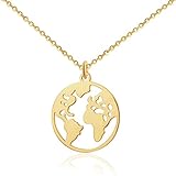 GD GOOD.designs EST. 2015 Weltkugel Halskette Gold für Damen - Wasserfest - Verstellbare Weltkette aus Edelstahl I Kette mit Weltkarte Anhäng
