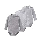 Bornino Langarm-Bodys mit Rollkragen (3er-Pack) - Baby-Unterwäsche - mit Druckknöpfen im Schulter- & Schrittbereich - weiß/g