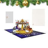 Pop-Up Karte Weihnachten 3D Weihnachtskarten Religiöse Krippenkarten Geburtstagskarte mit Umschlägen Grußkarten zum Feiern der wahren Bedeutung von W