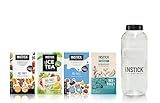 INSTICK | Zuckerfreies Instant-Getränk | Bundle mit 4 Mix-Paketen + Trinkflasche 0,5 L - 4x12 Sticks - 1 Stick für 0,5-1 L | Getränkepulver - vegan, kalorienarm, mit Vitamin C,