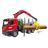 bruder 03669 - MB Arocs Holztransport LKW mit Ladekran, Greifer & 3 Baumstämmen - 1:16 Fahrzeuge, Holztransporter, Rückezug, Spielzeug ab 4 J
