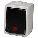 MC POWER - Feuchtraum Orientierungs-Schalter Aufputz I TAFF I Kontrollschalter rote Lampe 250V~/10A, IP44 für Außen geeignet, grau mit schwarzem S