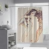 LANDERSION Extra Langer beigefarbener Duschvorhang Egon Schiele berühmtes Gemälde Drucken Zwei Mädchen Duschvorhang Liner Moderne Duschvorhänge schnell trocknend W150 x L180