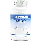 L-Arginin - 365 vegane Kapseln - Premium: 4500 mg 100% reines L-Arginin pro Tagesdosis - Hergestellt durch pflanzliche Fermenation - Laborgeprüft - Hochdosiert - Veg