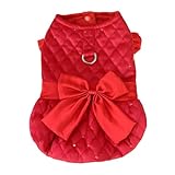 Porceosy Puppy Dress Autumn Winter Pet D-shaped Ring Quilted Sequins Sweet Large Bowknot Flying Sleeves Two-legged Small Medium Dog Cat Outfit Clothes Red L