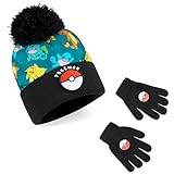 Pokemon Beanie Kinder mit Handschuhe, Mütze Jungen und Handschuhe Kinder Set Geschenke für Jung