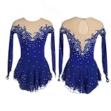 Zagitova Eiskunstlauf Kleid for Damen Langärmelig Rundhalsausschnitt Eiskunstlauf Tanzkostüm for Den Wettbewerb(Blue_XL)