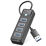 ORICO USB Hub 3.0, 4-Port USB Splitter für Laptop mit 0,15m Kabel, Multi USB Verteiler, schnelle Datenübertragung kompatibel mit Mac OS 10.X und höher, Linux, Android, Schw