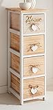 Schmale Kommode „Home“, 26x30x77 cm, aus Holz mit 4 Schubladen und Schriftzug, Natur Telefontisch, Schubladenschrank, Flurk