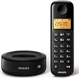 Philips DECT Telefon D1651B/01 - Schnurloses Telefon mit Anrufbeantworter - Festnetztelefon mit Rufnummernanzeige - Telefonbuch für bis zu 50 Namen - Automatische Lautstärkeregelung - Schw