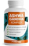 Ashwagandha Kapseln 120x mit KSM-66 hochdosiert: 600mg Ashwagandha pro Tag, mit Magnesium, Zink & Vitamin B6 - Ashwagandha Komplex ohne unerwünschte Zusatzstoffe - laborgeprüft, 100% veg