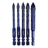 Sumsoctober Dreikant-Spiralbohrer-Set für Glasfliesenstanzen, spezielles Exzenterbohrer-Set mit gebogenem Kopf, professioneller Steinbohrer (6 + 6 + 8 + 10 + 12 mm)