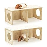Reyshin 2 Stück Hamster Haus, Hamster Versteck Holz mit Leiter DIY Spielzeug Käfig Dekor Zubehör für Meerschwein Zwerghamster Goldhamster und Rennmäuse (H2)…