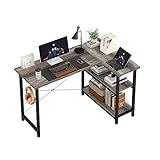 CAIYUN Eckschreibtisch Schreibtisch L Form mit Regal Bürotisch mit Ablagefächern Computertisch Kleiner Eckschreibtisch 120x80x74 cm(Graue Eiche)