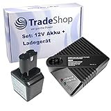 Trade-Shop 2in1 Set: NI-MH Akku 12V / 3000mAh + Ladegerät kompatibel mit Strapex STB-50 STB-52 STB-60, kompatibel mit Bosch GBM GSB GSR PBM PSR S