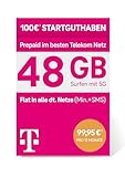 Telekom MagentaMobil Prepaid 5G Jahrestarif SIM-Karte I 48 GB Datenvolumen (4 GB/Monat) & Flat (Min, SMS) in alle dt. Netze + EU-Roaming I Surfen mit 5G/ LTE Max & Hotspot Flat I 100 EUR Startguthab