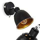 Wandleuchte Pistrino, moderne Wandlampe aus Metall in Schwarz/Goldfarben mit verstellbarem Strahler, Leuchte im Retro/Vintage-Design mit Lichteffekt, 1-flammig, 1 x E14, ohne L
