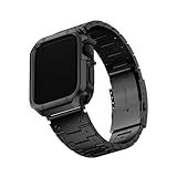 Kompatibel mit Apple Watch Armband und Hülle, Edelstahl-Metallkette mit TPU-Abdeckung, Smartwatch-Link-Armband, Armband für i-Watch Serie 9, 8, 7, 6, 5, 4, 3, 2, 1, SE, 45 mm, 44 mm, 42 mm, Schw