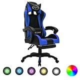 ZEYUAN Gaming-Stuhl mit RGB Leuchten, Bürostuhl, Gaming Chair, Gaming Sessel, Schreibtisch Stuhl, Drehsessel, Blau und Schw