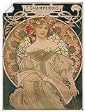 ARTland Poster Kunstdruck Wandposter Bild ohne Rahmen 45x60 cm Frau Blumen Champagne Plakat für F Champenois 1897 Frau Kunst Jugendstil Alfons Mucha T7EM